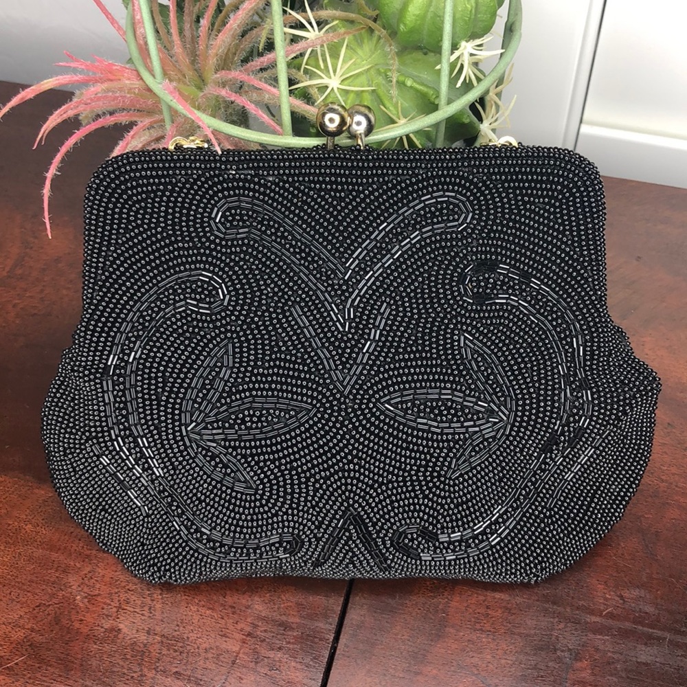 Josef Black Seed Bead Crossbody Bag